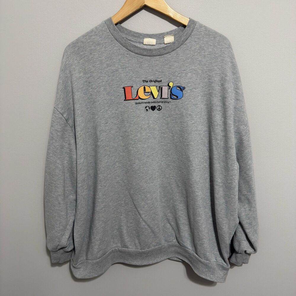 Levi's Sweatshirt Mens Large Gray Original Logo Graphic Crewneck Pullover Top